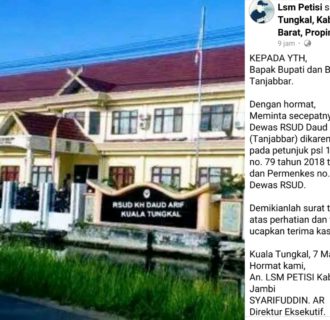 Viral di Medsos, Bupati Diminta Evaluasi Dewan Pengawas RSUD Daud Arif Kualatungkal